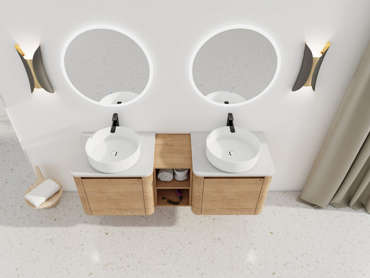 60'' Wall - Mounted Bathroom Vanity With Ceramic Art Sink, and 1 - Storage Shelves, Soft - Close Door, KD - Packing, Plywood - 1st Choice Furniture Direct