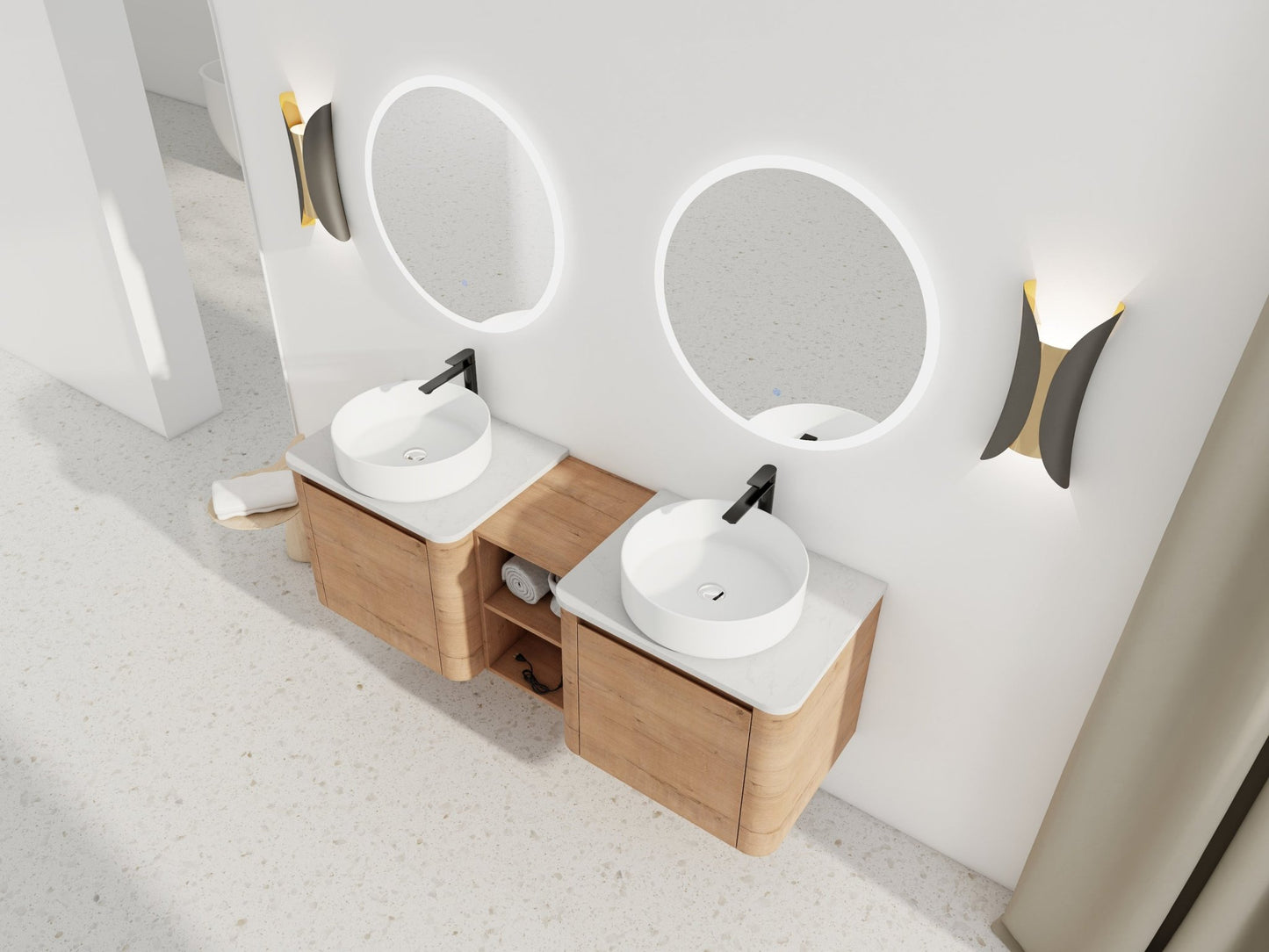 60'' Wall - Mounted Bathroom Vanity With Ceramic Art Sink, and 1 - Storage Shelves, Soft - Close Door, KD - Packing, Plywood - 1st Choice Furniture Direct