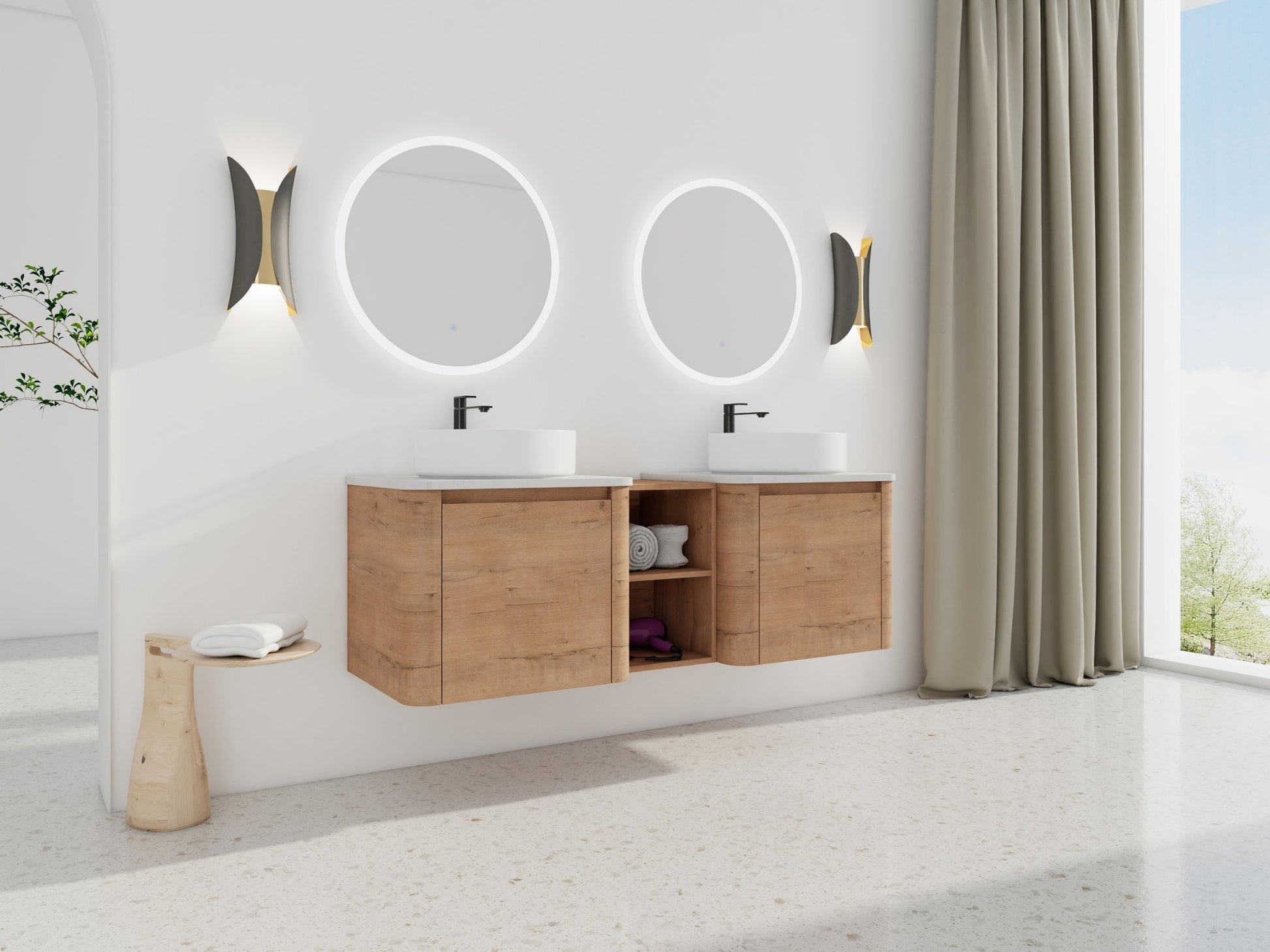 60'' Wall - Mounted Bathroom Vanity With Ceramic Art Sink, and 1 - Storage Shelves, Soft - Close Door, KD - Packing, Plywood - 1st Choice Furniture Direct