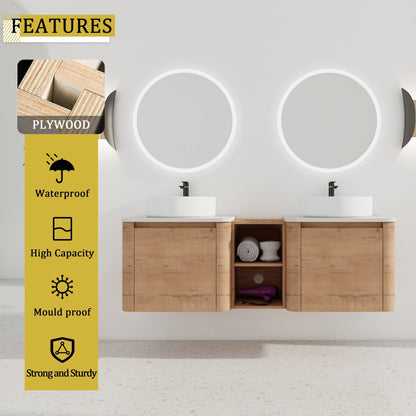 60'' Wall - Mounted Bathroom Vanity With Ceramic Art Sink, and 1 - Storage Shelves, Soft - Close Door, KD - Packing, Plywood - 1st Choice Furniture Direct