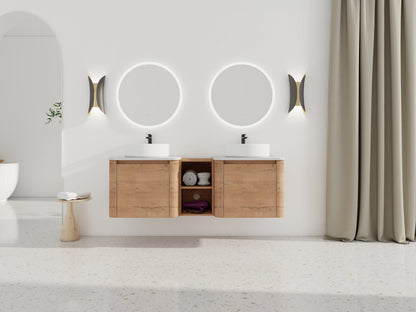 60'' Wall - Mounted Bathroom Vanity With Ceramic Art Sink, and 1 - Storage Shelves, Soft - Close Door, KD - Packing, Plywood - 1st Choice Furniture Direct