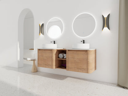 60'' Wall - Mounted Bathroom Vanity With Ceramic Art Sink, and 1 - Storage Shelves, Soft - Close Door, KD - Packing, Plywood - 1st Choice Furniture Direct