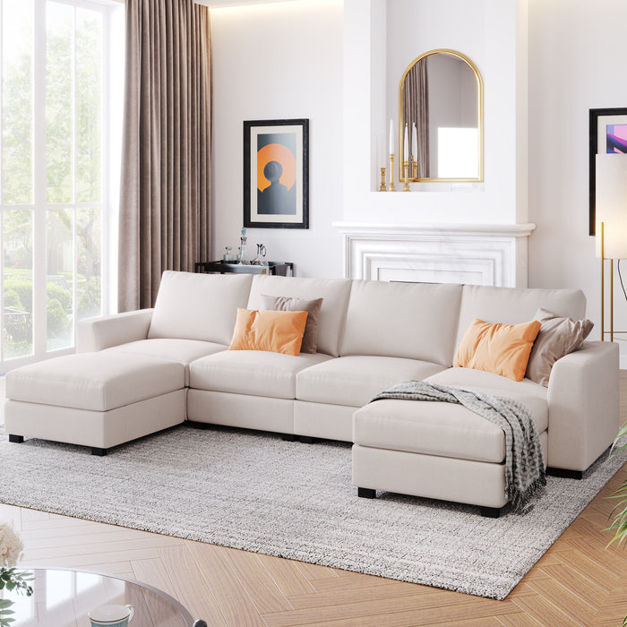 1st Choice 3 Pieces U shaped Sofa with Removable Ottomans in Beige