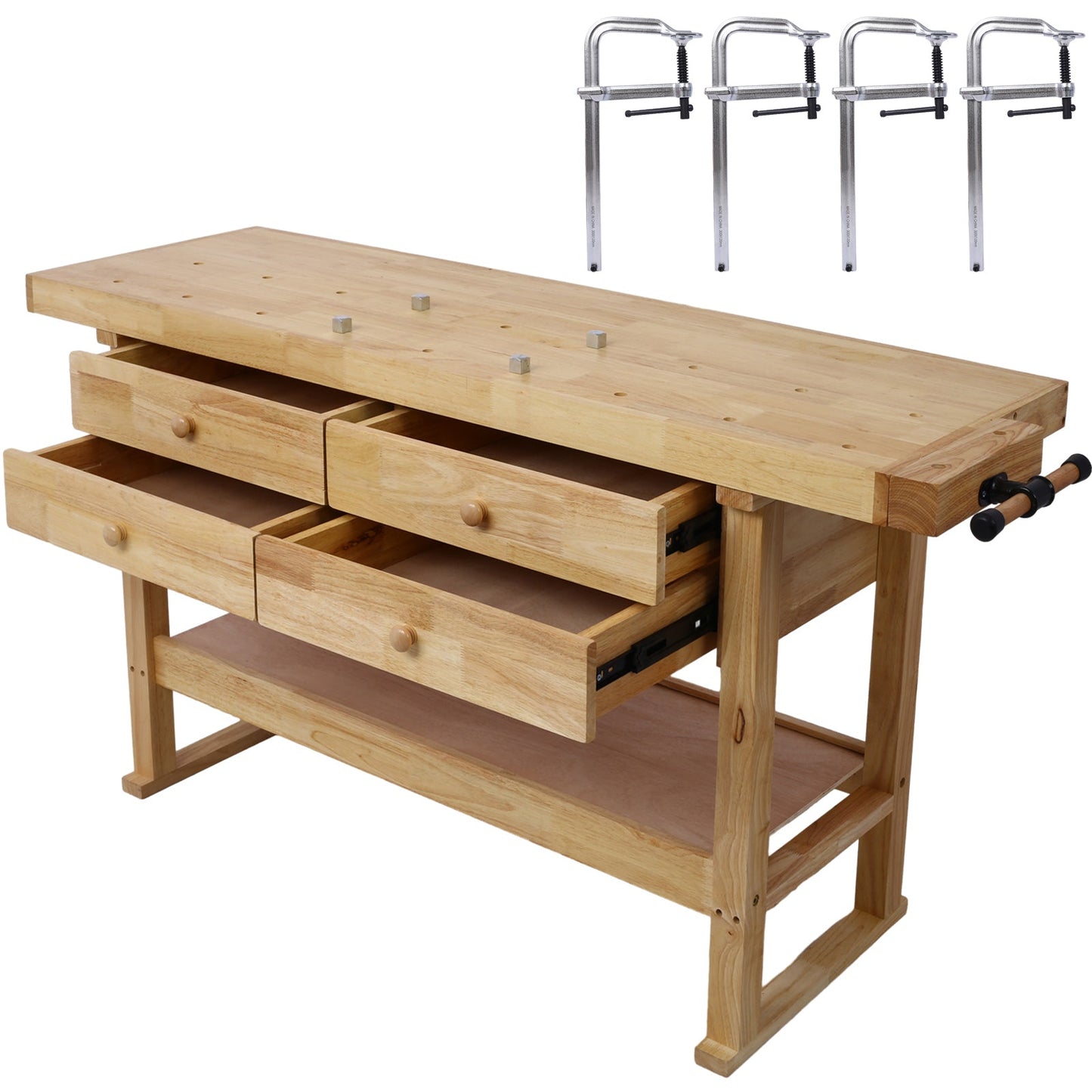60in Workbench with 4 Drawers Wooden Workbench for Garage Workshop and Home, with Bar Clamps Set 12 inch x 4 - 3/4 inch Throat,Pack of 4 - 1st Choice Furniture Direct