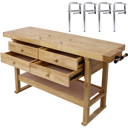 60in Workbench with 4 Drawers Wooden Workbench for Garage Workshop and Home, with Bar Clamps Set 12 inch x 4 - 3/4 inch Throat,Pack of 4 - 1st Choice Furniture Direct