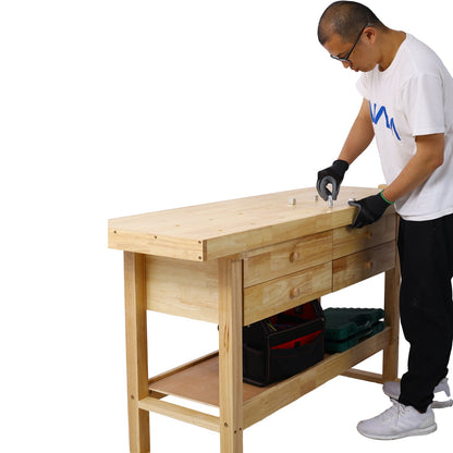 60in Workbench with 4 Drawers Wooden Workbench for Garage Workshop and Home, with Bar Clamps Set 16 inch x 4 - 3/4 inch Throat,Pack of 2 - 1st Choice Furniture Direct