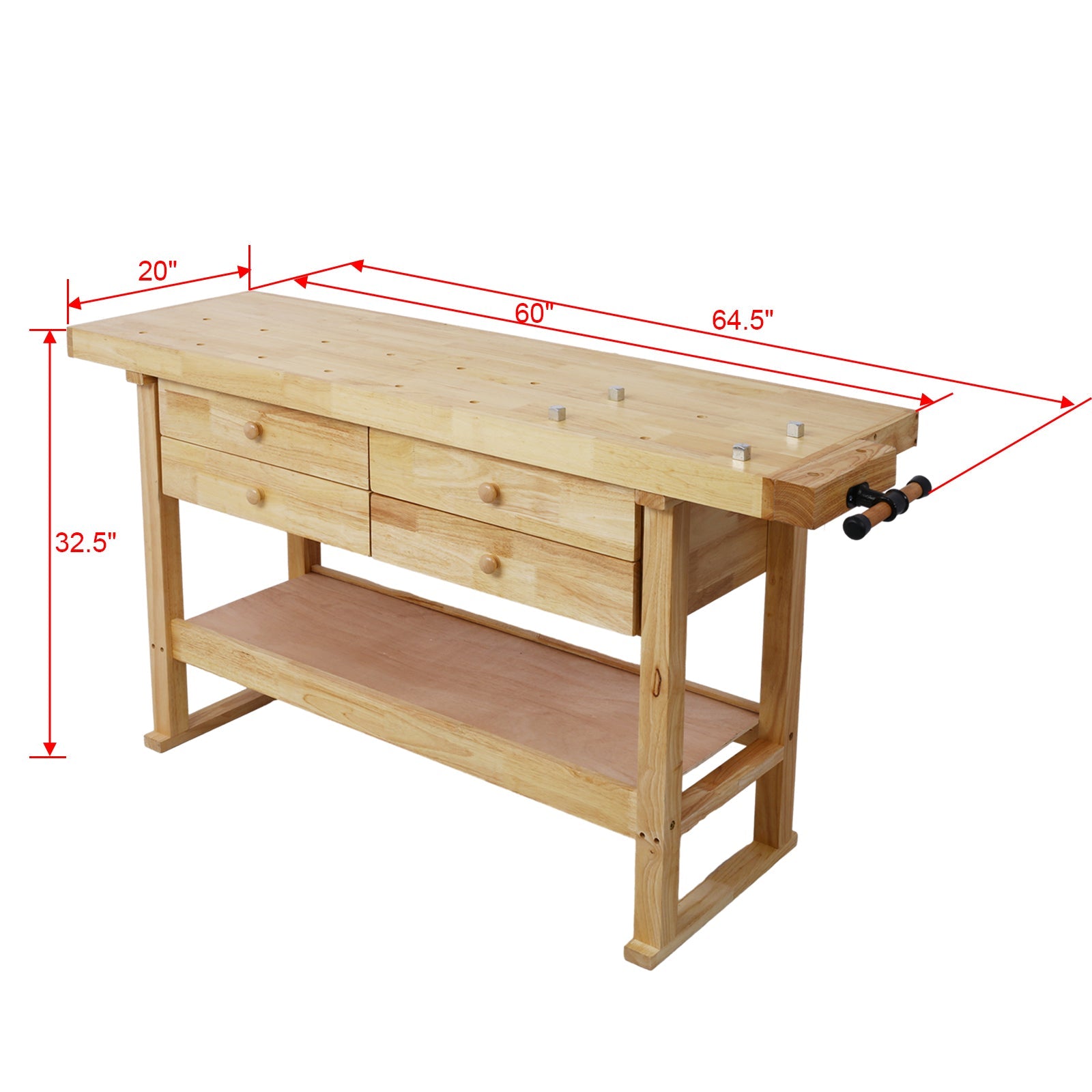 60in Workbench with 4 Drawers Wooden Workbench for Garage Workshop and Home, with Bar Clamps Set 16 inch x 4 - 3/4 inch Throat,Pack of 2 - 1st Choice Furniture Direct