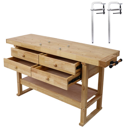 60in Workbench with 4 Drawers Wooden Workbench for Garage Workshop and Home, with Bar Clamps Set 16 inch x 4 - 3/4 inch Throat,Pack of 2 - 1st Choice Furniture Direct