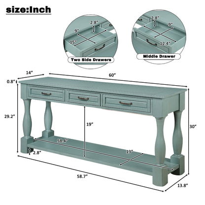60inch Long Wood Console Table with 3 Drawers and 1 Bottom Shelf for Entryway Hallway Easy Assembly Extra-thick Sofa Table ( Retro Blue) - 1st Choice Furniture Direct