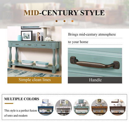 60inch Long Wood Console Table with 3 Drawers and 1 Bottom Shelf for Entryway Hallway Easy Assembly Extra-thick Sofa Table ( Retro Blue) - 1st Choice Furniture Direct
