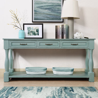 60inch Long Wood Console Table with 3 Drawers and 1 Bottom Shelf for Entryway Hallway Easy Assembly Extra-thick Sofa Table ( Retro Blue) - 1st Choice Furniture Direct