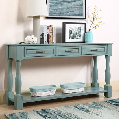 60inch Long Wood Console Table with 3 Drawers and 1 Bottom Shelf for Entryway Hallway Easy Assembly Extra-thick Sofa Table ( Retro Blue) - 1st Choice Furniture Direct