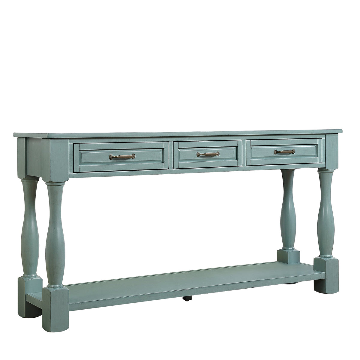 60inch Long Wood Console Table with 3 Drawers and 1 Bottom Shelf for Entryway Hallway Easy Assembly Extra-thick Sofa Table ( Retro Blue) - 1st Choice Furniture Direct