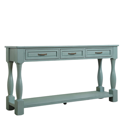 60inch Long Wood Console Table with 3 Drawers and 1 Bottom Shelf for Entryway Hallway Easy Assembly Extra-thick Sofa Table ( Retro Blue) - 1st Choice Furniture Direct