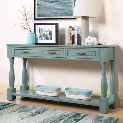 60inch Long Wood Console Table with 3 Drawers and 1 Bottom Shelf for Entryway Hallway Easy Assembly Extra-thick Sofa Table ( Retro Blue) - 1st Choice Furniture Direct