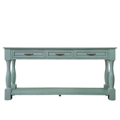 60inch Long Wood Console Table with 3 Drawers and 1 Bottom Shelf for Entryway Hallway Easy Assembly Extra-thick Sofa Table ( Retro Blue) - 1st Choice Furniture Direct