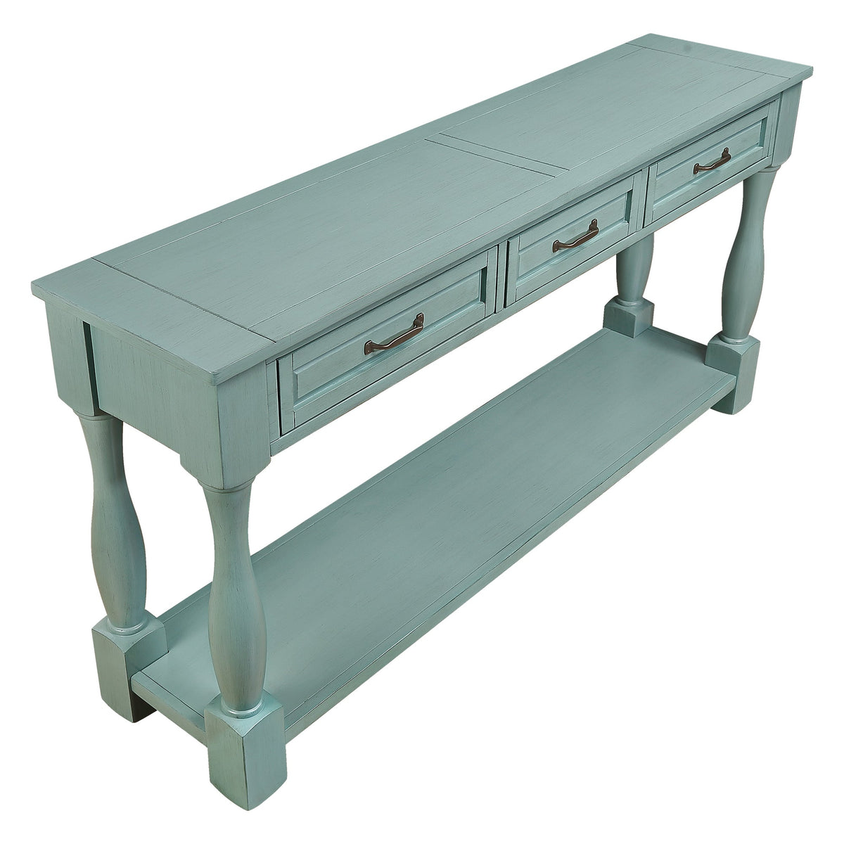 60inch Long Wood Console Table with 3 Drawers and 1 Bottom Shelf for Entryway Hallway Easy Assembly Extra-thick Sofa Table ( Retro Blue) - 1st Choice Furniture Direct