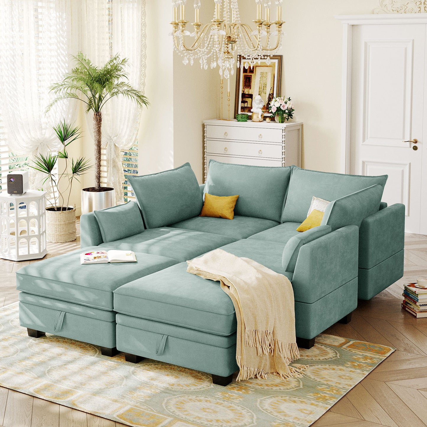 1st Choice Luxury Modern Large U-Shape Sectional Sofa in Light Green