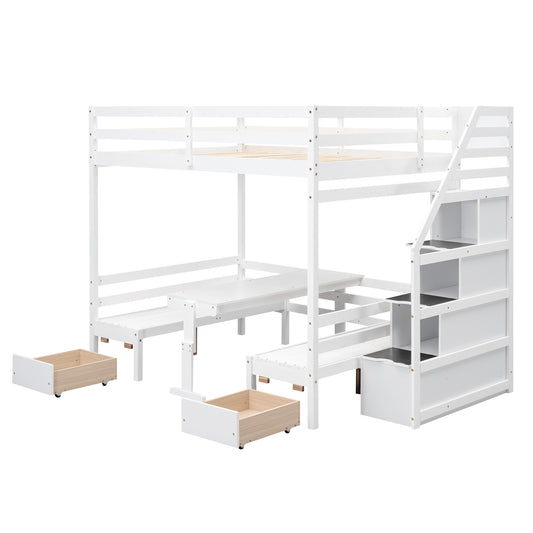 1st Choice Transformative White Pine Full Bunk Bed with Table Set