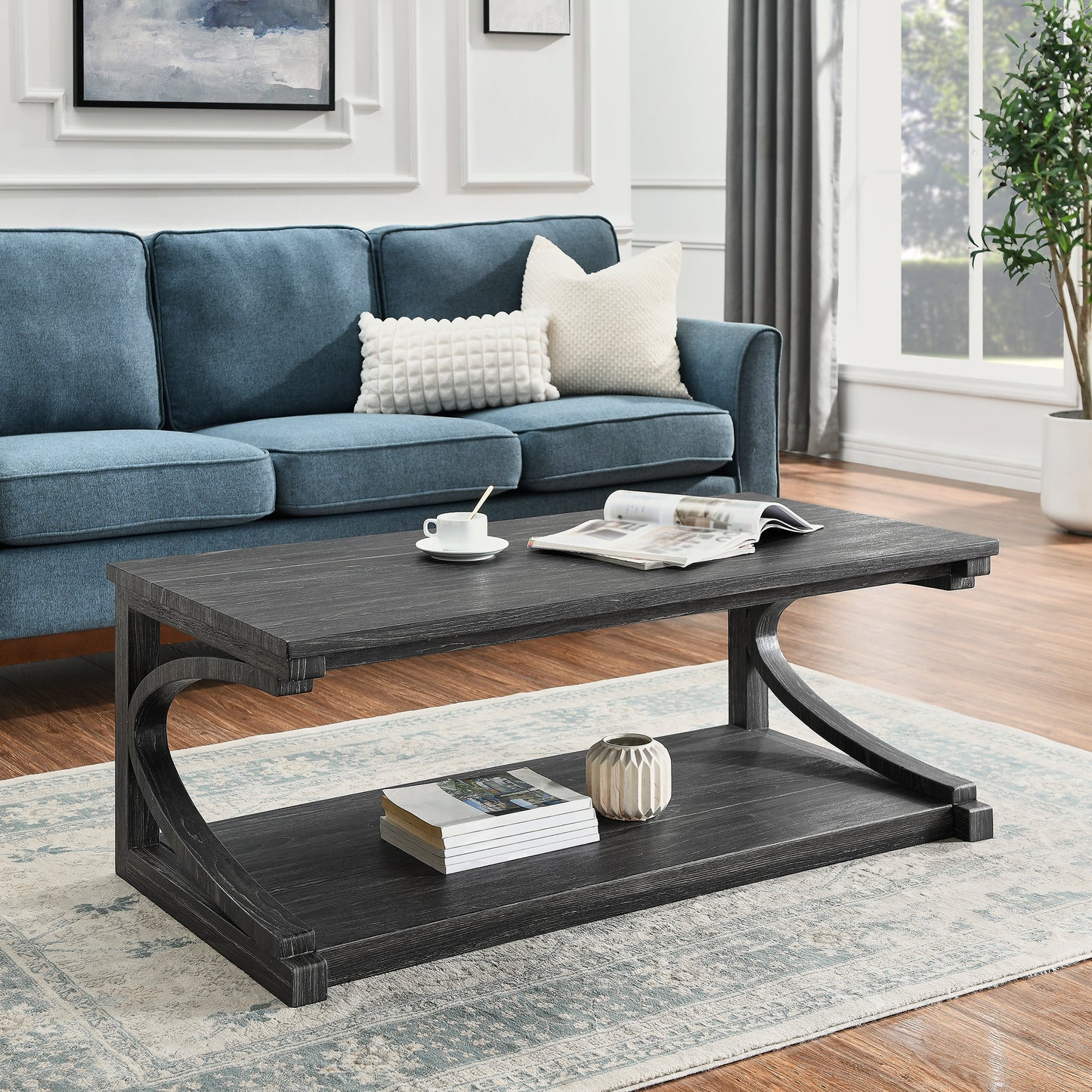 Unique coffee table, solid wood 48 inch modern coffee table modern center table with storage, solid wood special shape coffee table, living room, kitchen, apartment dining table