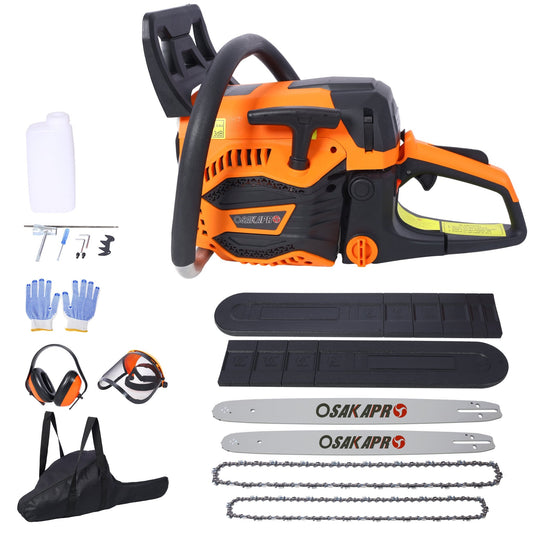 62CC Gas Powered Chainsaw, 2 - Cycle Petrol Handheld Cordless Chain Saw, Gasoline Gas Chainsaws for Tree Wood Cutting,with 18' and 20' guide bar and chain,Safety kit, Storage Bag, EPA compliant - 1st Choice Furniture Direct