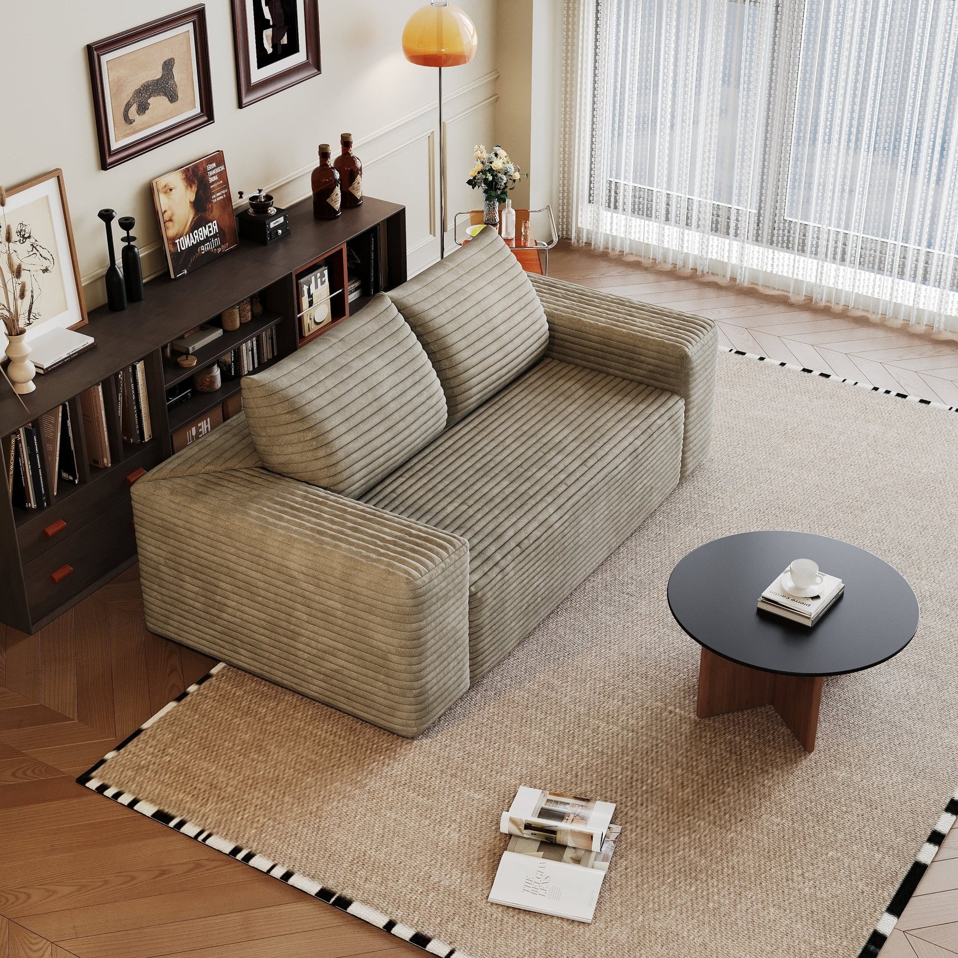 63' 2Setaser Sofa,Corduroy Fabric,Deep Seat Couches,Comfy Loveseat Sofa,No Assembly,1pcs for Living room, Bedroom,Conference room ,Apartment,Camel - 1st Choice Furniture Direct