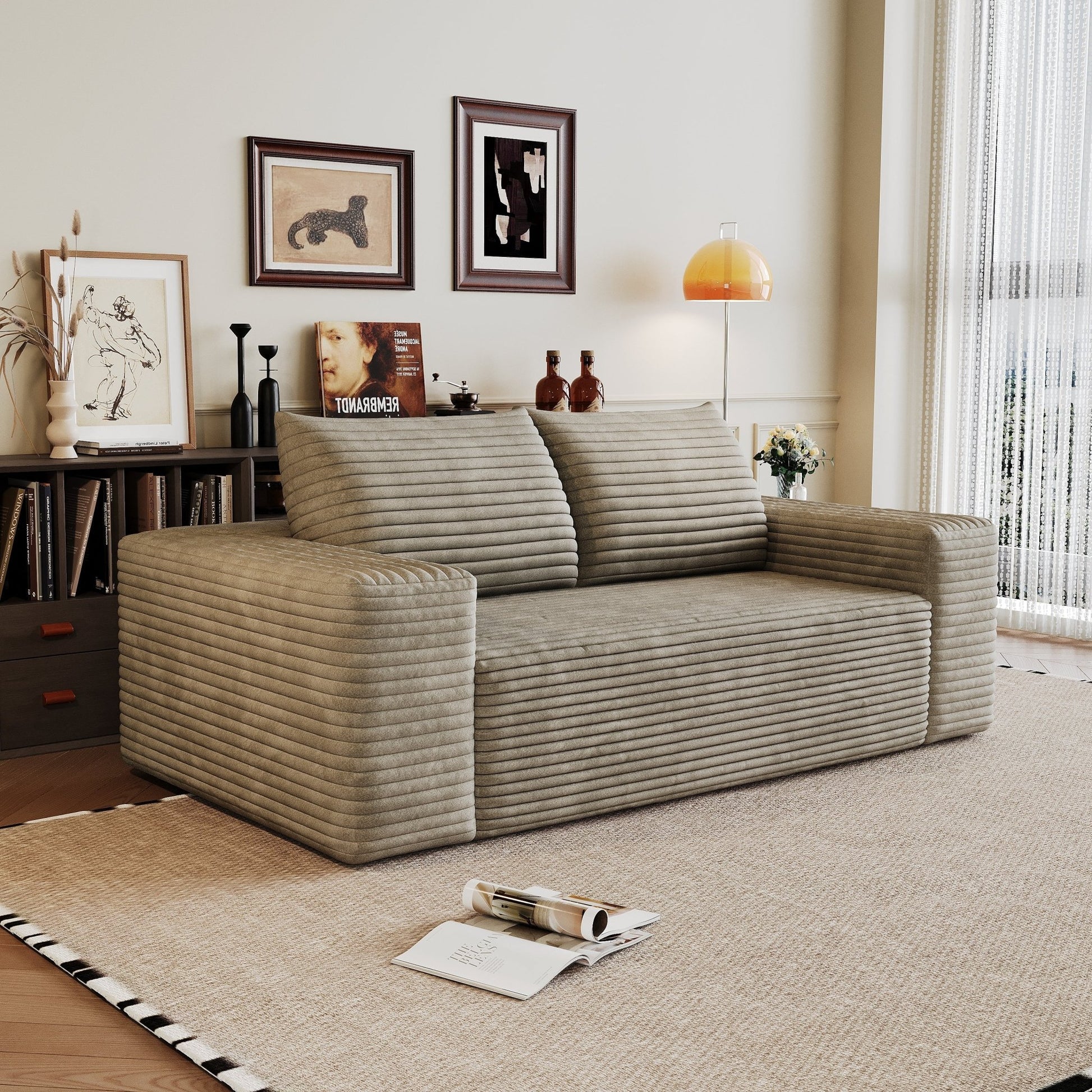 63' 2Setaser Sofa,Corduroy Fabric,Deep Seat Couches,Comfy Loveseat Sofa,No Assembly,1pcs for Living room, Bedroom,Conference room ,Apartment,Camel - 1st Choice Furniture Direct