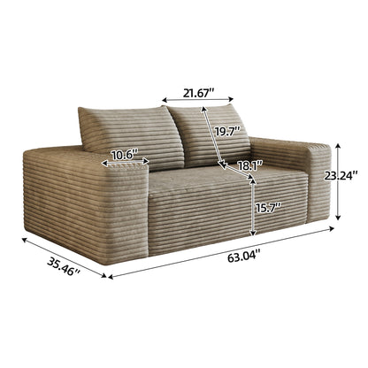 63' 2Setaser Sofa,Corduroy Fabric,Deep Seat Couches,Comfy Loveseat Sofa,No Assembly,1pcs for Living room, Bedroom,Conference room ,Apartment,Camel - 1st Choice Furniture Direct