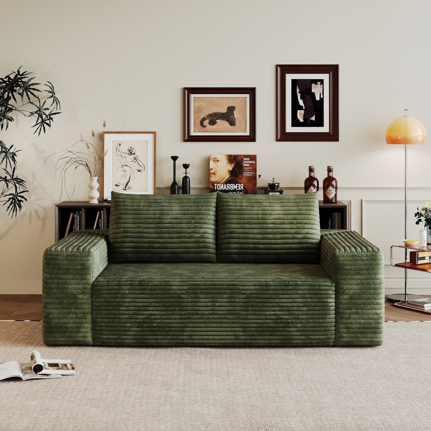 63' 2Setaser Sofa,Corduroy Fabric,Deep Seat Couches,Comfy Loveseat Sofa,No Assembly,1pcs for Living room, Bedroom,Conference room ,Apartment,Green - 1st Choice Furniture Direct