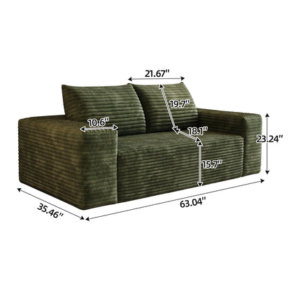 63' 2Setaser Sofa,Corduroy Fabric,Deep Seat Couches,Comfy Loveseat Sofa,No Assembly,1pcs for Living room, Bedroom,Conference room ,Apartment,Green - 1st Choice Furniture Direct