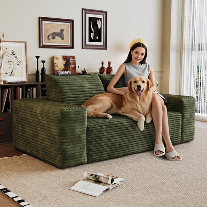 63' 2Setaser Sofa,Corduroy Fabric,Deep Seat Couches,Comfy Loveseat Sofa,No Assembly,1pcs for Living room, Bedroom,Conference room ,Apartment,Green - 1st Choice Furniture Direct