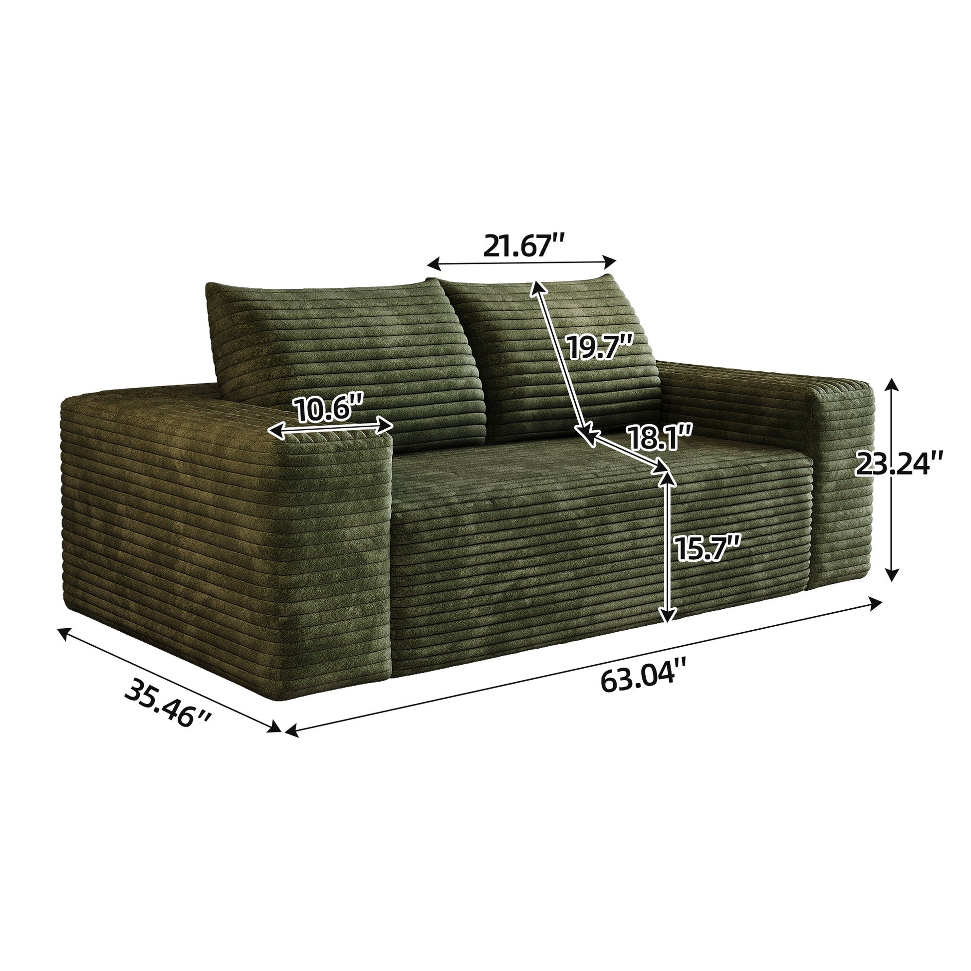 63' 2Setaser Sofa,Corduroy Fabric,Deep Seat Couches,Comfy Loveseat Sofa,No Assembly,1pcs for Living room, Bedroom,Conference room ,Apartment,Green - 1st Choice Furniture Direct