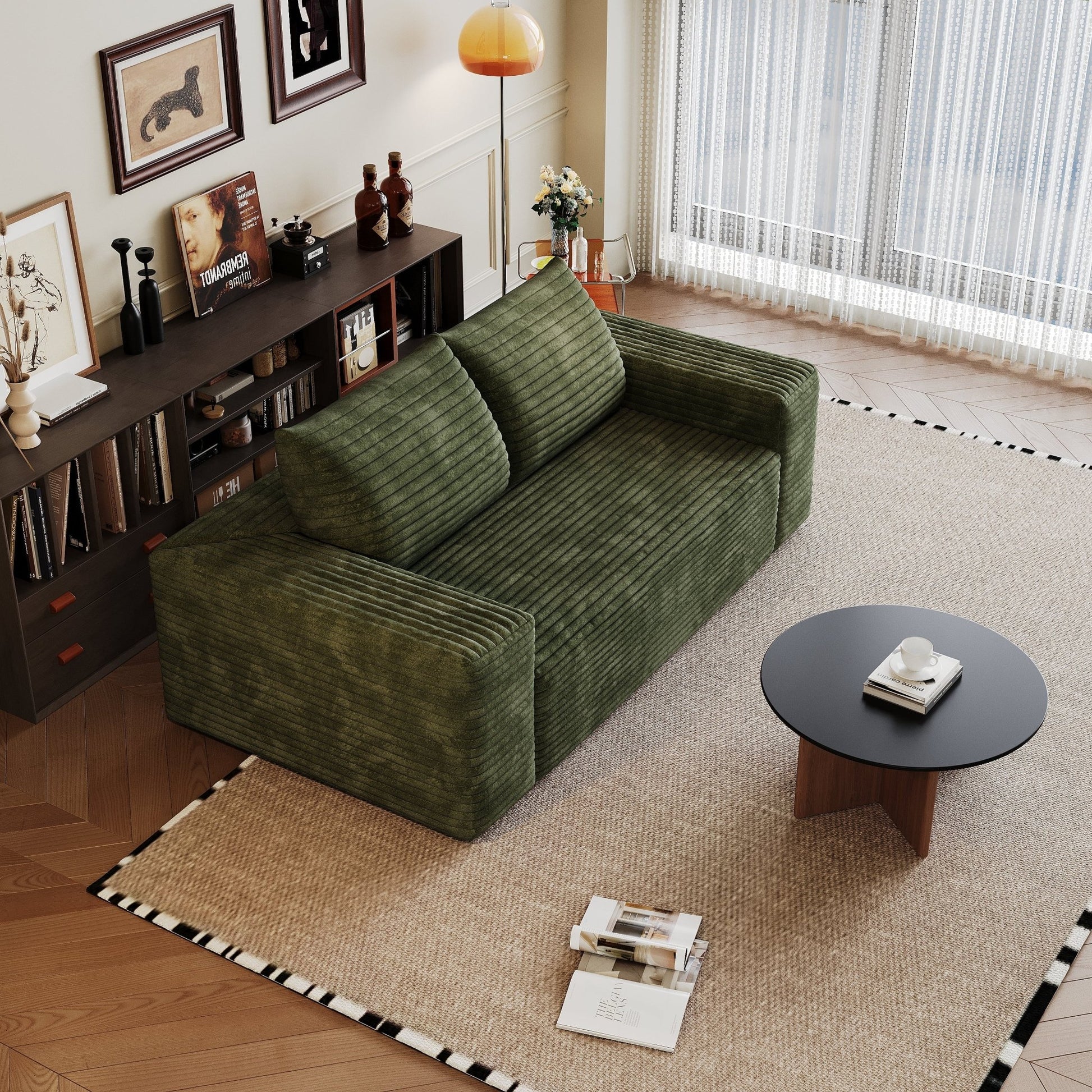63' 2Setaser Sofa,Corduroy Fabric,Deep Seat Couches,Comfy Loveseat Sofa,No Assembly,1pcs for Living room, Bedroom,Conference room ,Apartment,Green - 1st Choice Furniture Direct