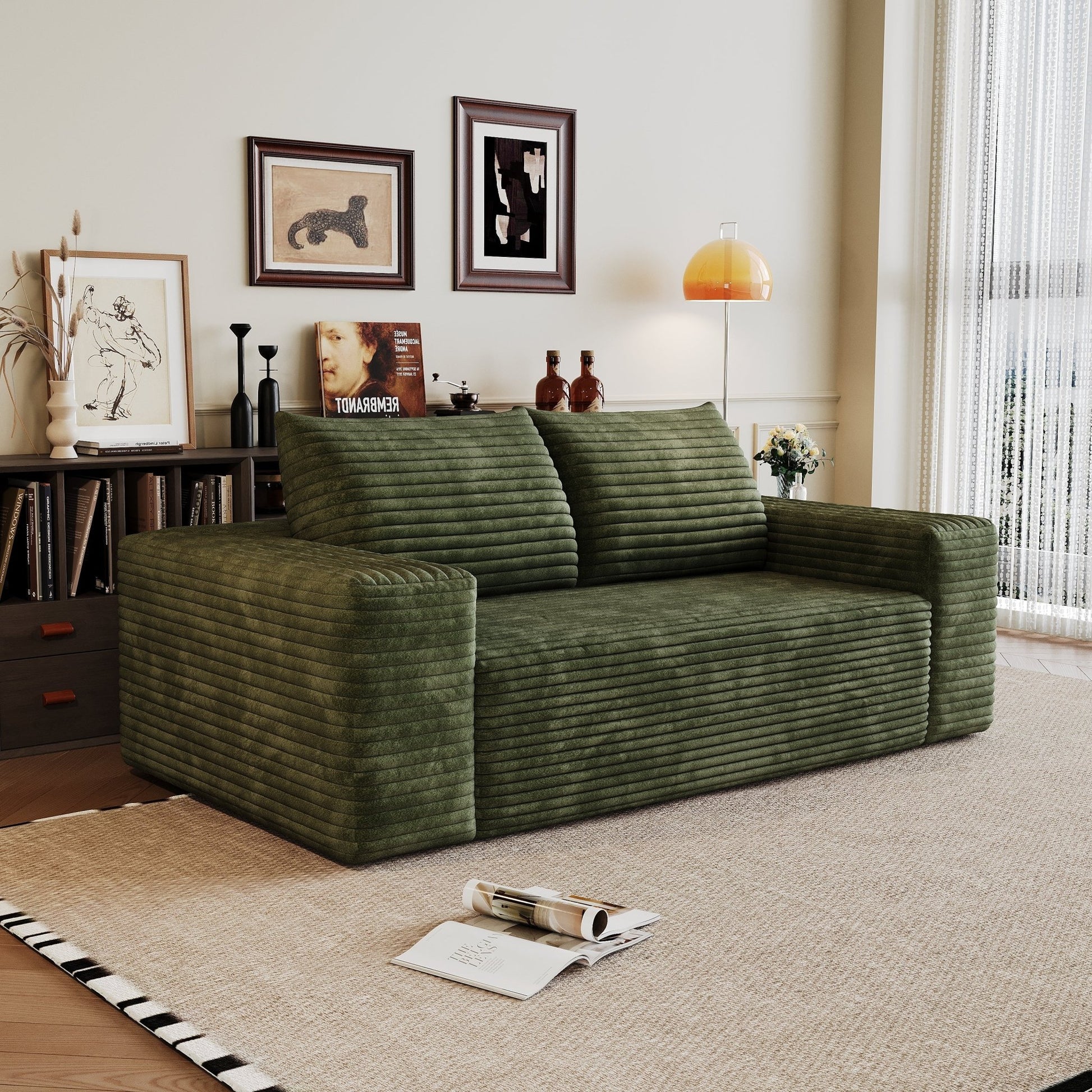 63' 2Setaser Sofa,Corduroy Fabric,Deep Seat Couches,Comfy Loveseat Sofa,No Assembly,1pcs for Living room, Bedroom,Conference room ,Apartment,Green - 1st Choice Furniture Direct