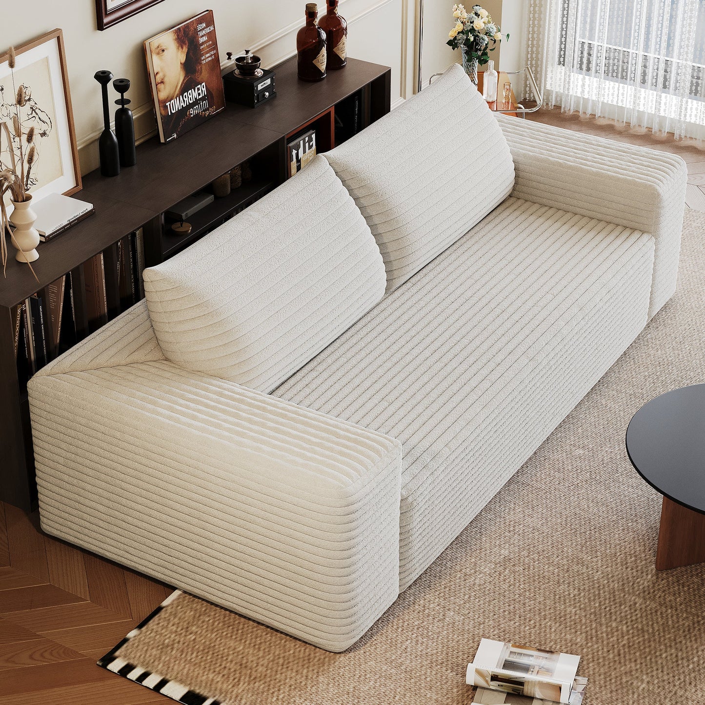 63' 2Setaser Sofa,Corduroy Fabric,Deep Seat Couches,Comfy Loveseat Sofa,No Assembly,1pcs for Living room, Bedroom,Conference room ,Apartment,White - 1st Choice Furniture Direct