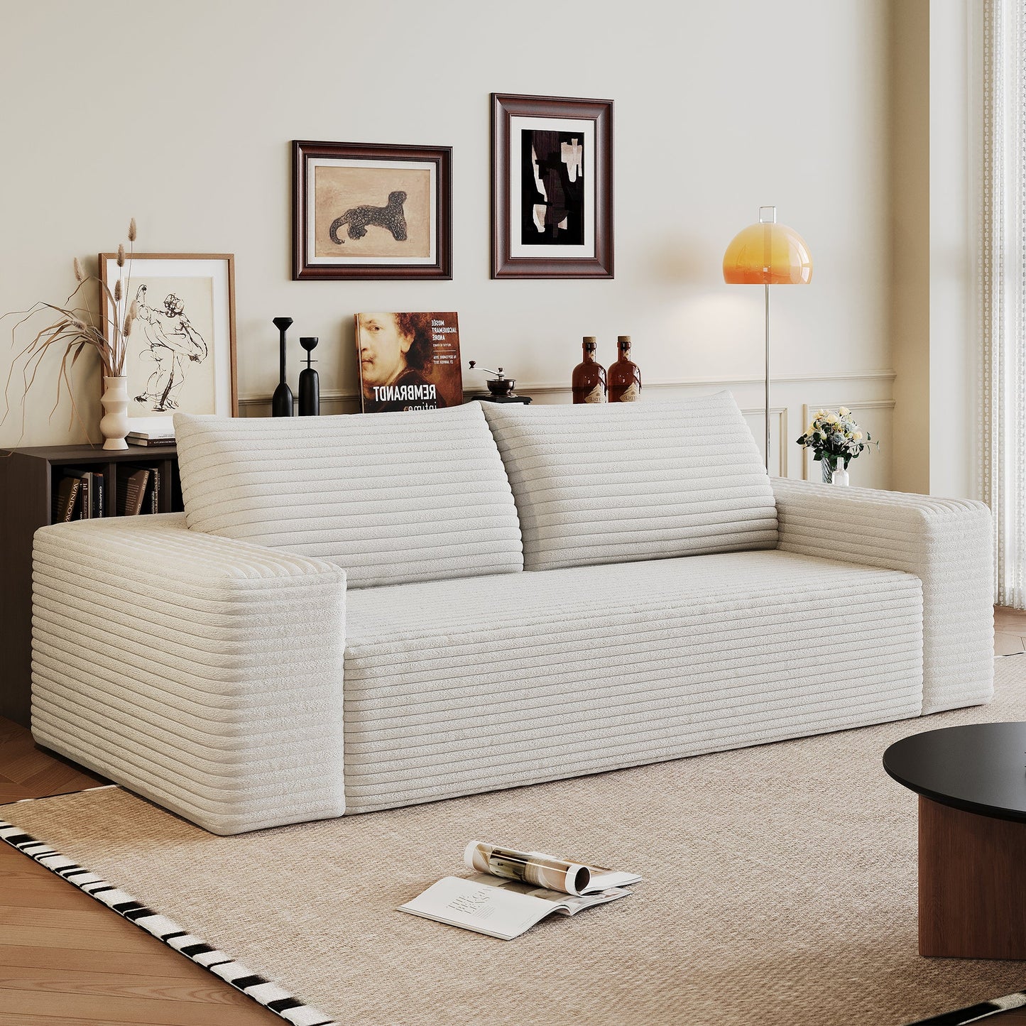 63' 2Setaser Sofa,Corduroy Fabric,Deep Seat Couches,Comfy Loveseat Sofa,No Assembly,1pcs for Living room, Bedroom,Conference room ,Apartment,White - 1st Choice Furniture Direct