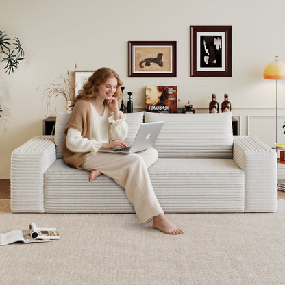 63' 2Setaser Sofa,Corduroy Fabric,Deep Seat Couches,Comfy Loveseat Sofa,No Assembly,1pcs for Living room, Bedroom,Conference room ,Apartment,White - 1st Choice Furniture Direct