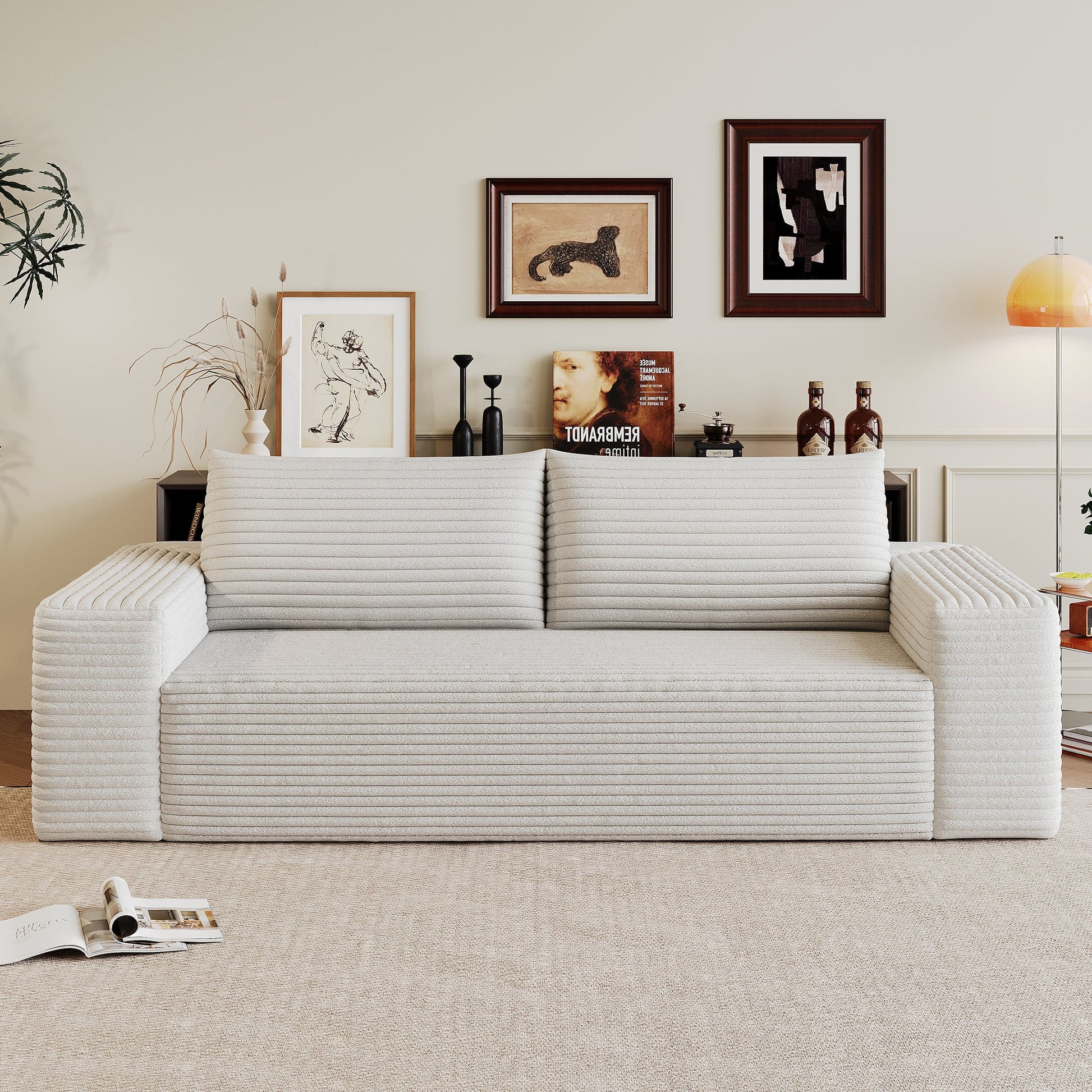 63' 2Setaser Sofa,Corduroy Fabric,Deep Seat Couches,Comfy Loveseat Sofa,No Assembly,1pcs for Living room, Bedroom,Conference room ,Apartment,White - 1st Choice Furniture Direct