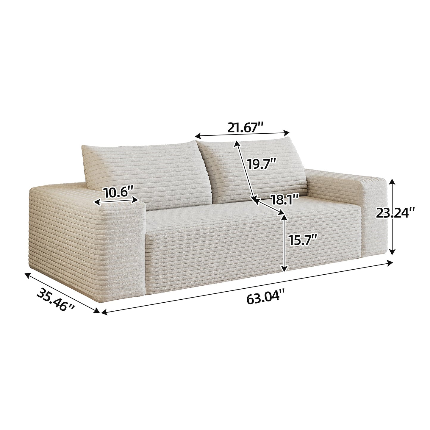 63' 2Setaser Sofa,Corduroy Fabric,Deep Seat Couches,Comfy Loveseat Sofa,No Assembly,1pcs for Living room, Bedroom,Conference room ,Apartment,White - 1st Choice Furniture Direct