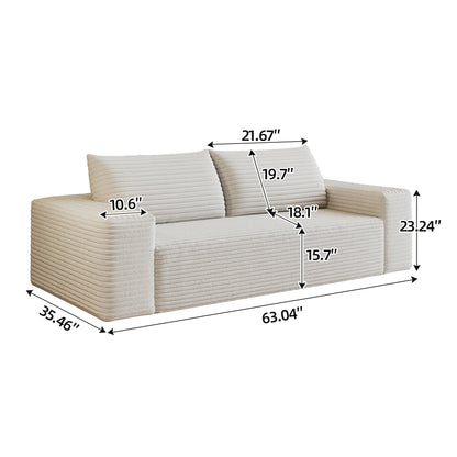 63' 2Setaser Sofa,Corduroy Fabric,Deep Seat Couches,Comfy Loveseat Sofa,No Assembly,1pcs for Living room, Bedroom,Conference room ,Apartment,White - 1st Choice Furniture Direct