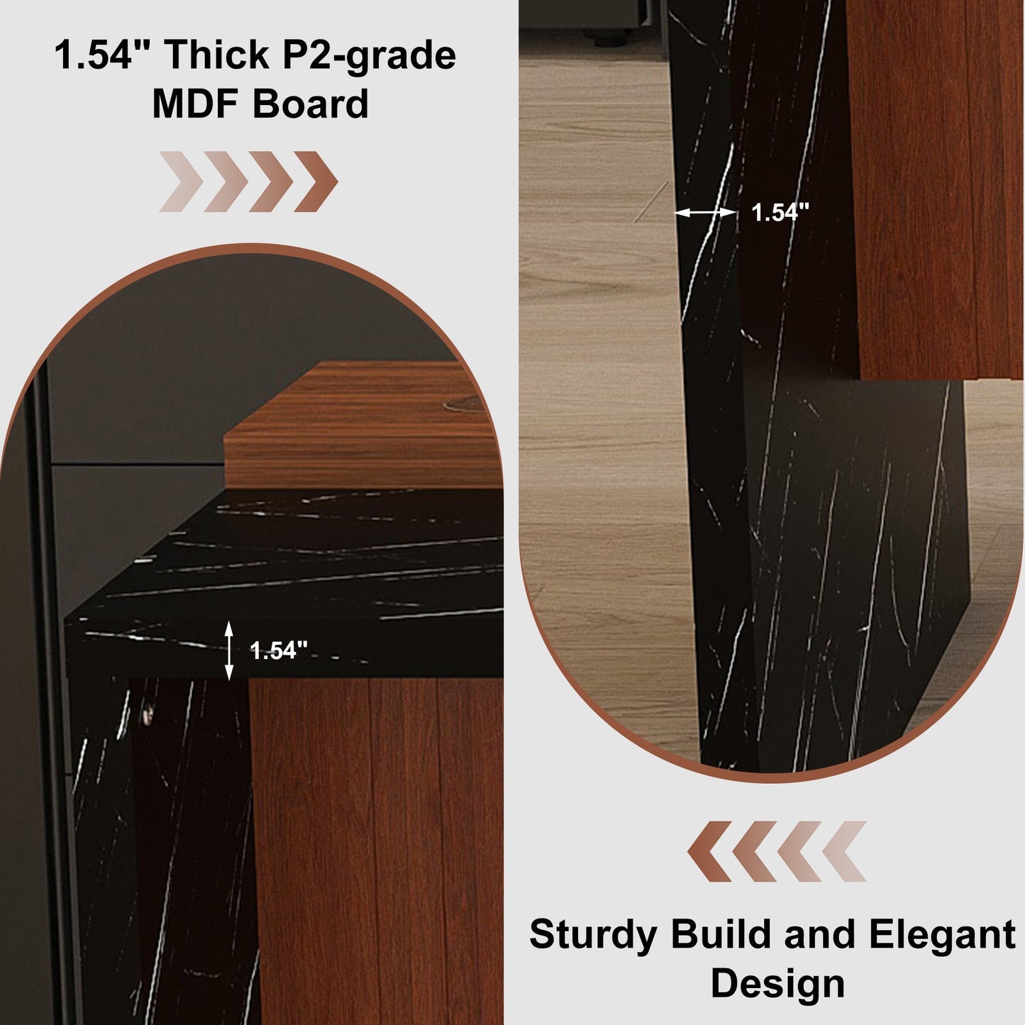63 - inch Modern Kitchen Island Set with 2 Dark Brown Bar Stools - Black Marble Look Surface, LED Lighting & Grill Design for Dining Room, Open Concept Spaces, Lounge(2 Dark Brown Bar Stools) - 1st Choice Furniture Direct