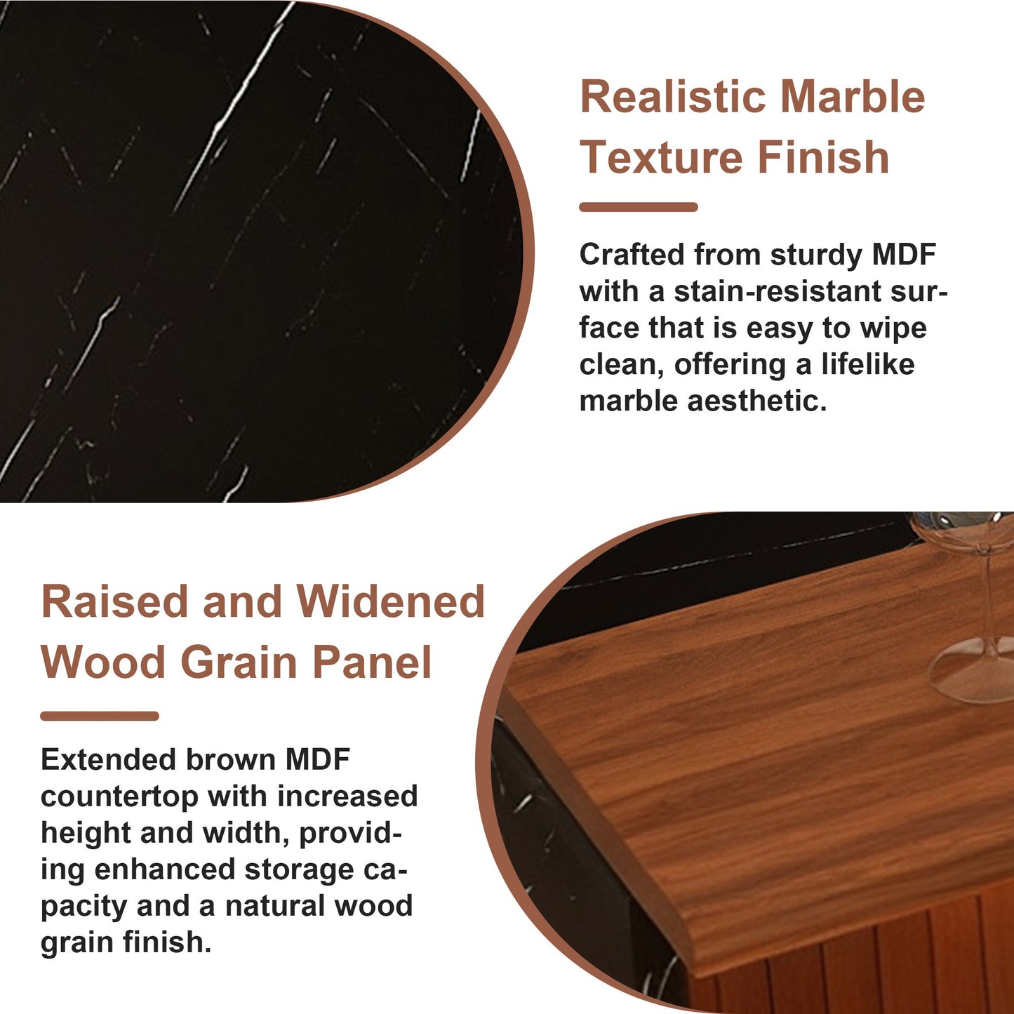 63 - inch Modern Kitchen Island Set with 2 Dark Brown Bar Stools - Black Marble Look Surface, LED Lighting & Grill Design for Dining Room, Open Concept Spaces, Lounge(2 Dark Brown Bar Stools) - 1st Choice Furniture Direct