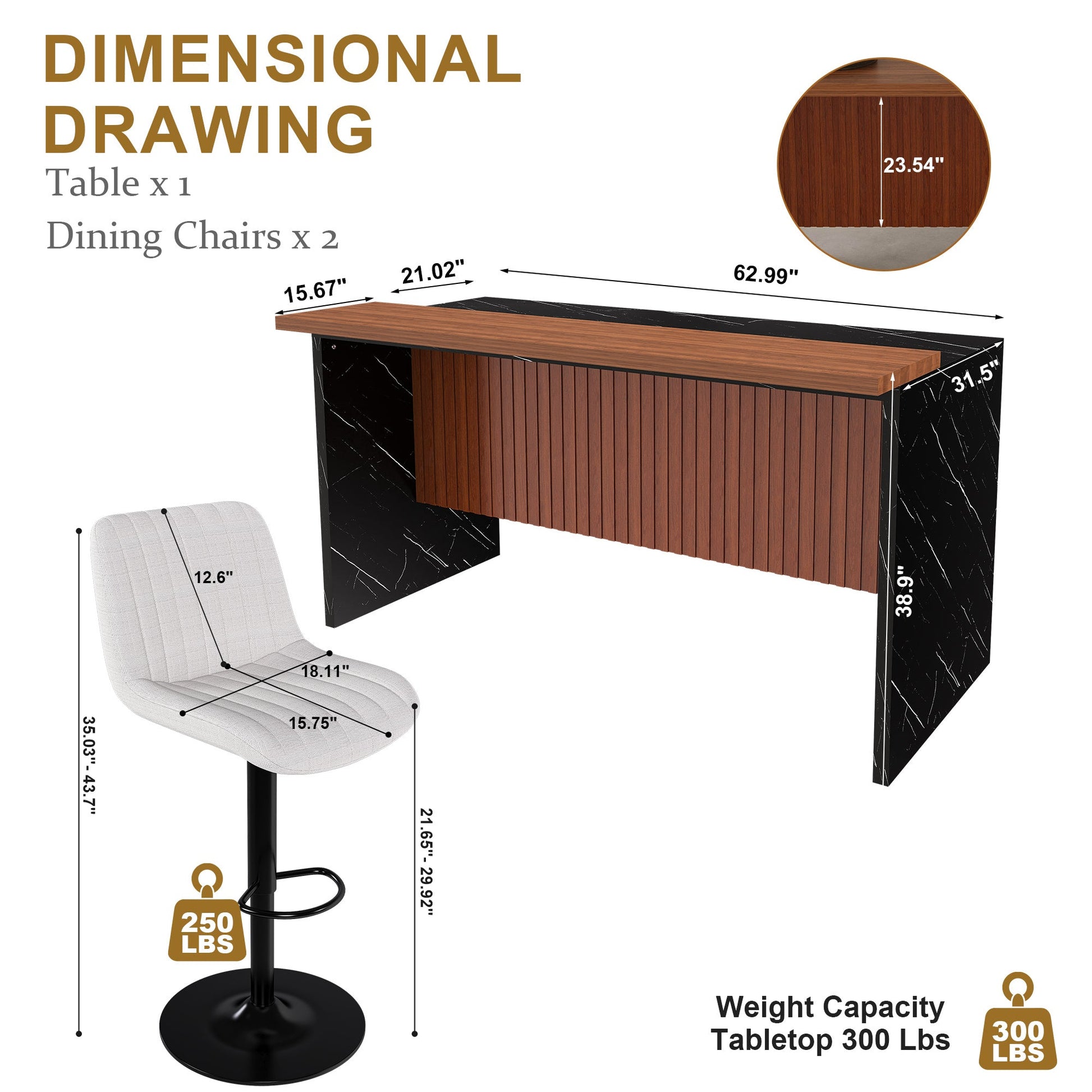 63' Modern Kitchen Island Set with 2 Beige Bar Stools - Black Marble Look Surface, LED Lighting & Grill Design for Dining Room, Open Concept Spaces, Lounge(2 Beige Bar Stools) - 1st Choice Furniture Direct