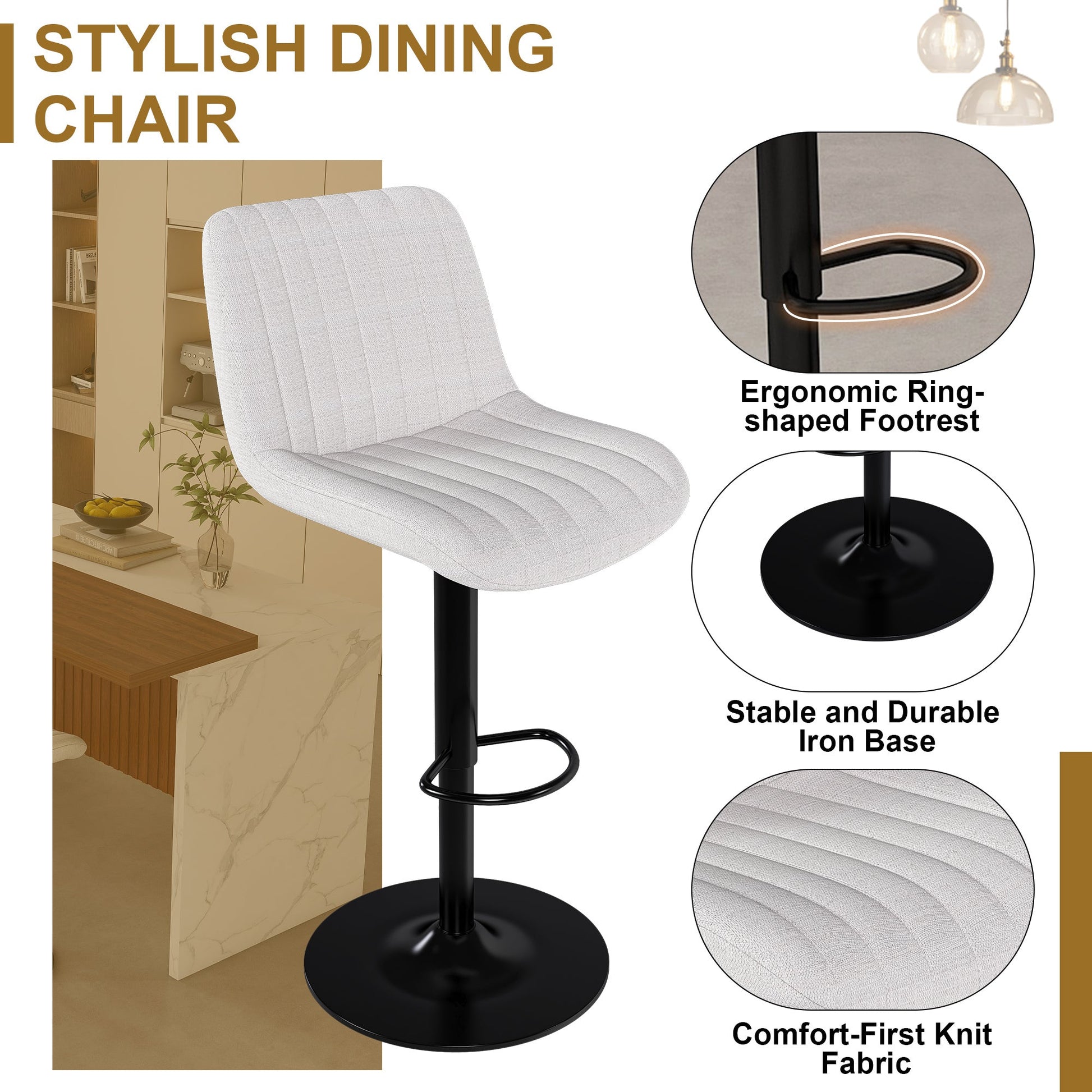 63' Modern Kitchen Island Set with 2 Beige Bar Stools - Black Marble Look Surface, LED Lighting & Grill Design for Dining Room, Open Concept Spaces, Lounge(2 Beige Bar Stools) - 1st Choice Furniture Direct