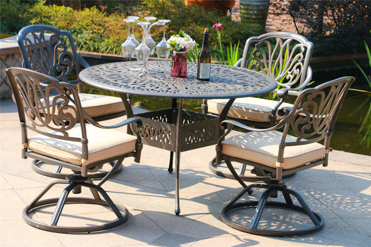 Round 4 - Person 48.03' Long Aluminum Dining Set with Sunbrella cushions