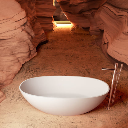 65' Freestanding Solid Surface Bathtub, Luxury Handcrafted Stone Resin Freestanding Soaking Bathtub with Overflow and Pop - up Drain, Matte White 24S06 - 65MW - 1st Choice Furniture Direct