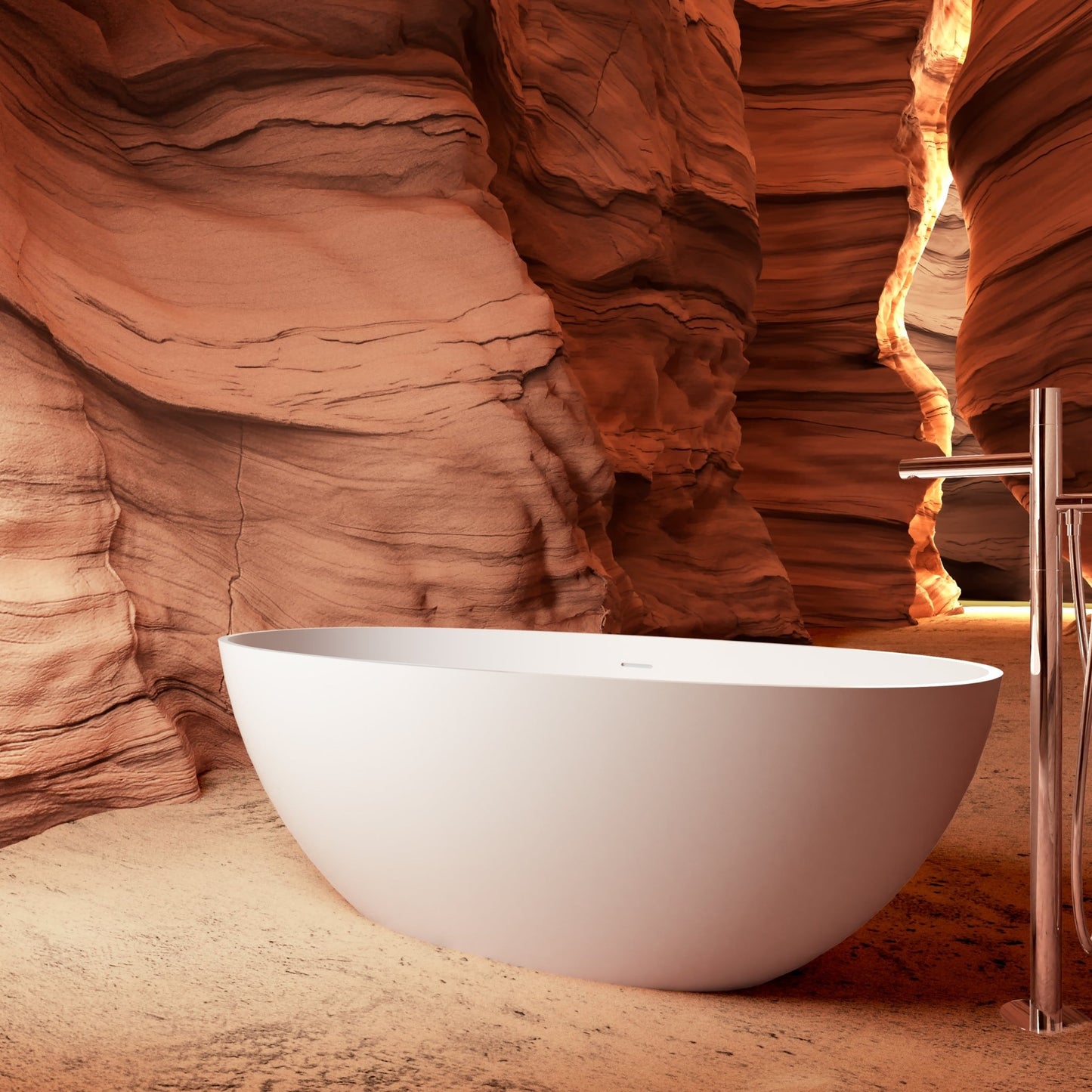 65' Freestanding Solid Surface Bathtub, Luxury Handcrafted Stone Resin Freestanding Soaking Bathtub with Overflow and Pop - up Drain, Matte White 24S06 - 65MW - 1st Choice Furniture Direct