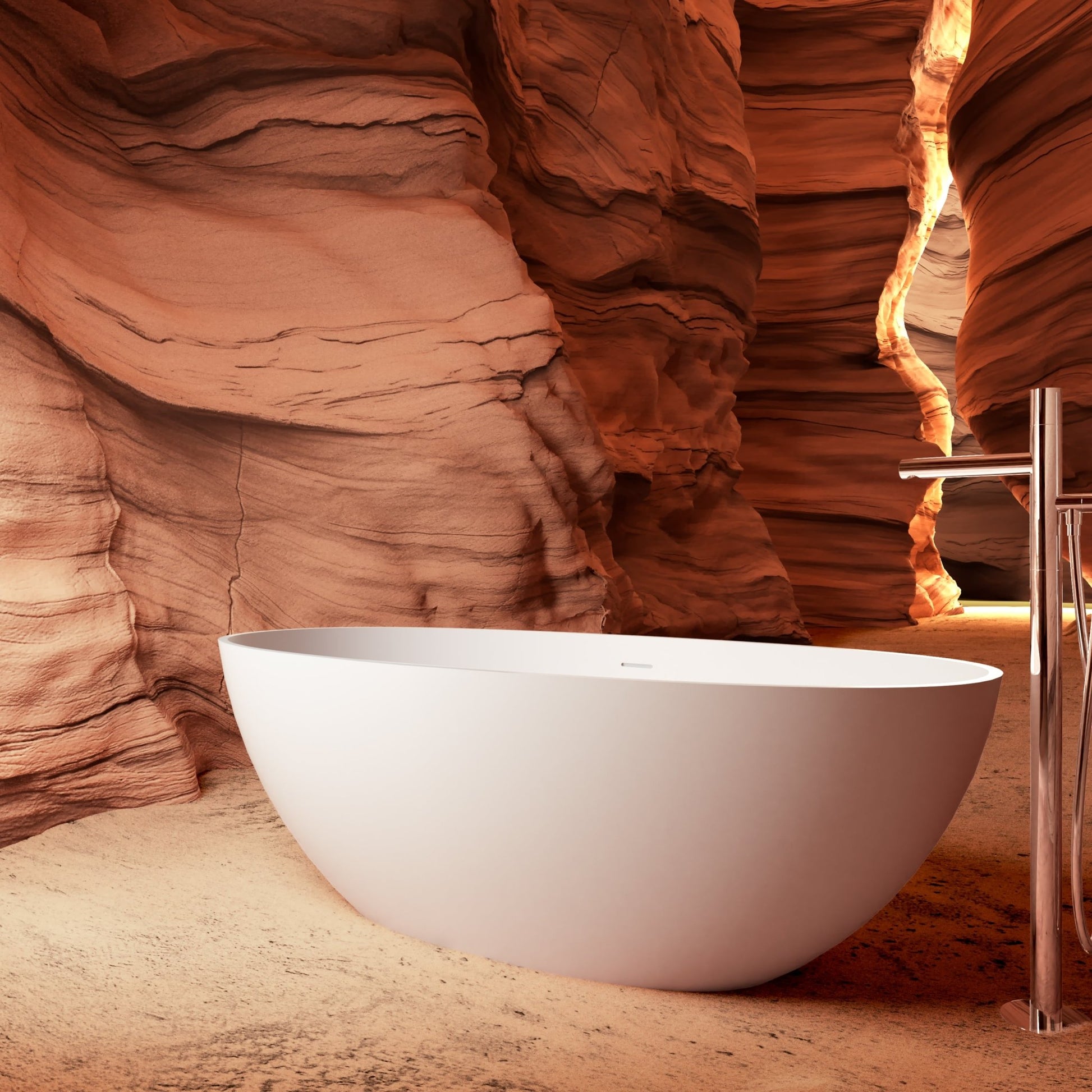 65' Freestanding Solid Surface Bathtub, Luxury Handcrafted Stone Resin Freestanding Soaking Bathtub with Overflow and Pop - up Drain, Matte White 24S06 - 65MW - 1st Choice Furniture Direct
