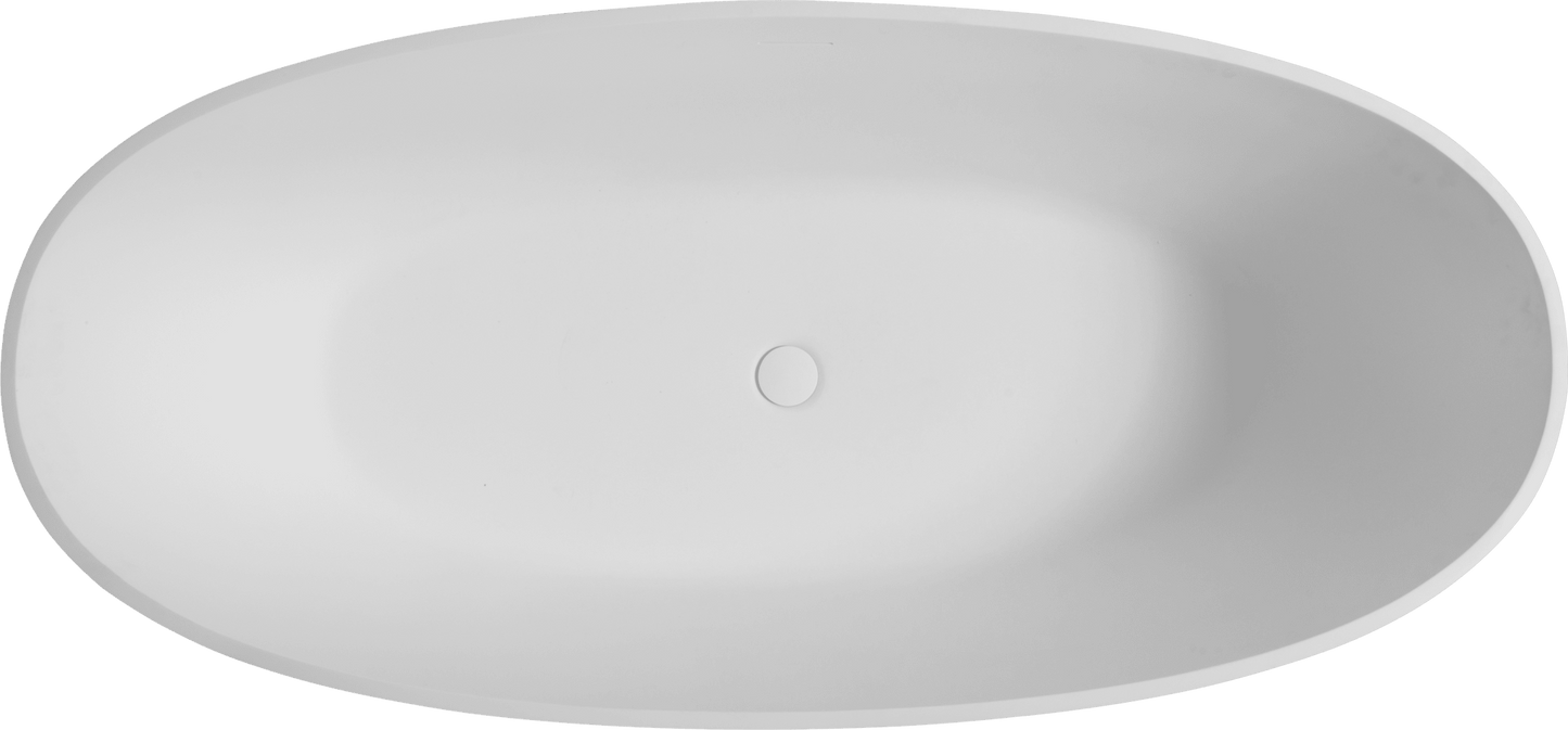 65' Freestanding Solid Surface Bathtub, Luxury Handcrafted Stone Resin Freestanding Soaking Bathtub with Overflow and Pop - up Drain, Matte White 24S06 - 65MW - 1st Choice Furniture Direct