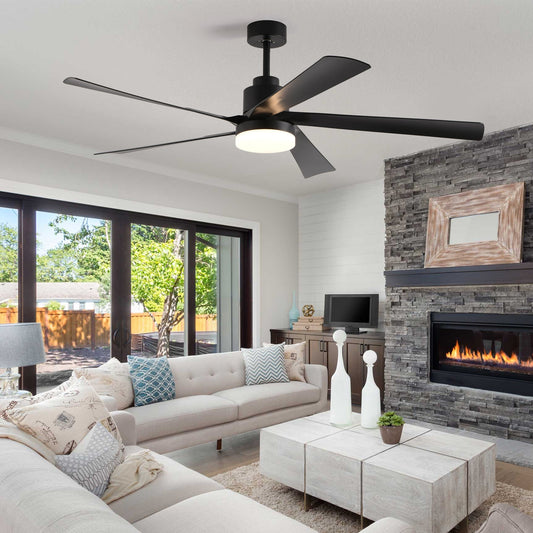 65 Inch Black Ceiling Fan with Light, 5 - Blade Dimmable LED Ceiling Fan with Remote Control, Modern Quiet Design for Living Room and Bedroom (Silent/6 - Speed/Reversible/DC Motor) - 1st Choice Furniture Direct